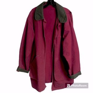 LL Bean Barn Chore Jacket Coat Maroon Cotton Green Corduroy Collar Large